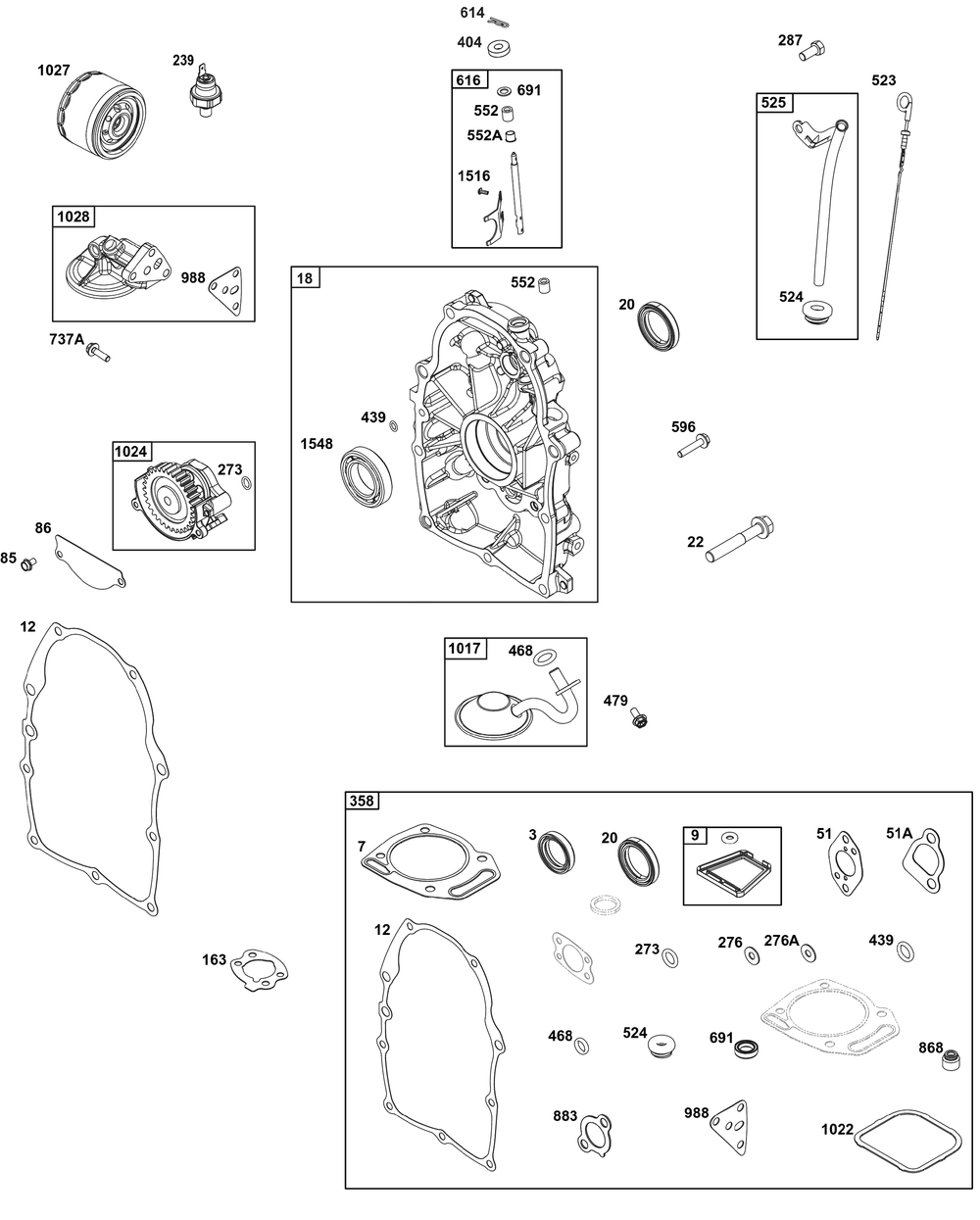 Crankcase Cover/Sump And Lubrication Group Diagram and Parts List for 356447-0641-G1 200000 - 399999 Briggs and Stratton Engine
